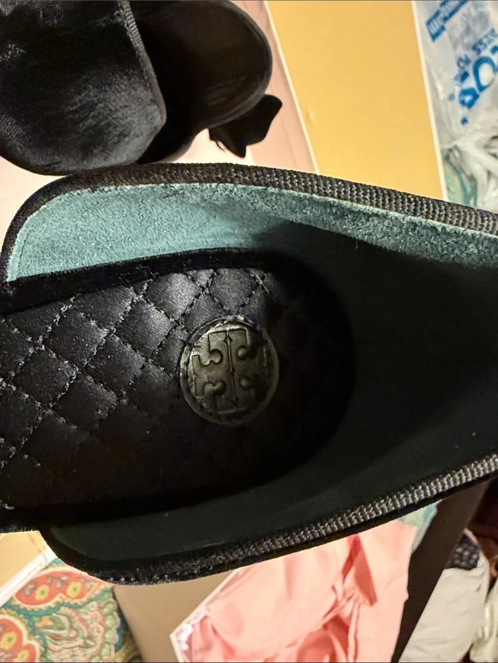 Tory Burch Black Velvet Pointed Toe Bow Flats